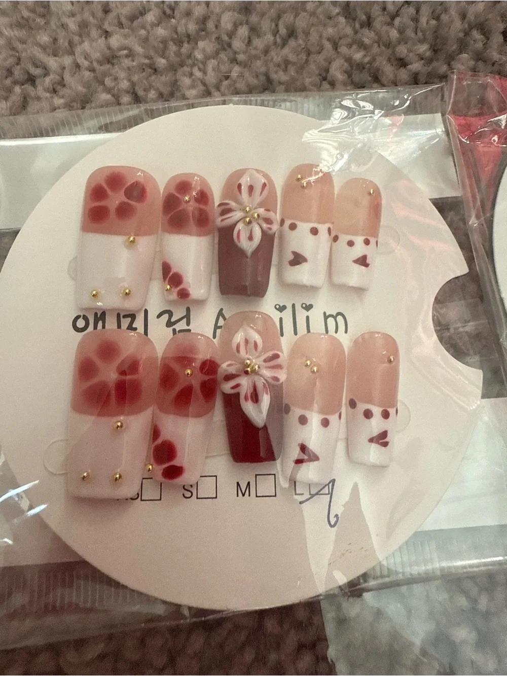 Press On Nails Set SIZE L - Pink Animal & Floral Designs